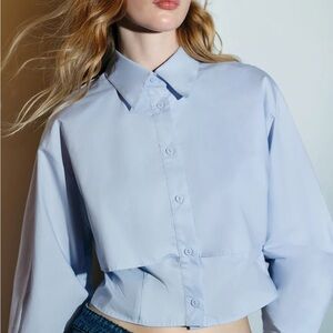 Blue Button Up Crop Top